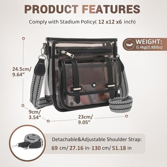 Clear PVC Crossbody Bag Women Stadium Concert Waterproof Organizer - Picture 3 of 9